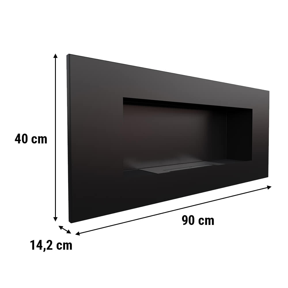 Wall mounted Bioethanol fireplace DELTA 2 black with glazing TÜV