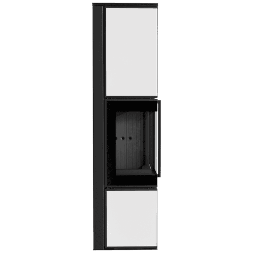 Wood burning steel stove KRATKI TORA/L 8 kW Ø 150 white glass panel black thermotec self closing door