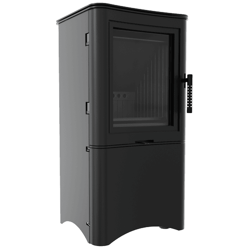 Wood burning steel stove KRATKI K5 Ø 150 7 kW firewood shelf with door black thermotec