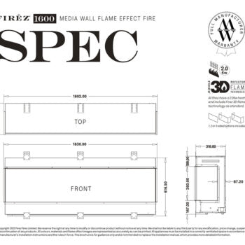 Firez 1600 Electric Fire (1630mm wide) Standard Fuel Bed