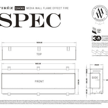 Firez 1800 Electric Fire (1830mm wide) Standard Fuel Bed