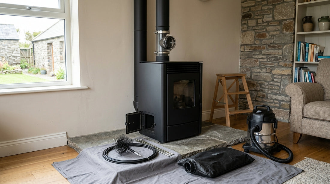 Wood pellet stove chimney cleaning Ireland: flue, brushing and sweep guide