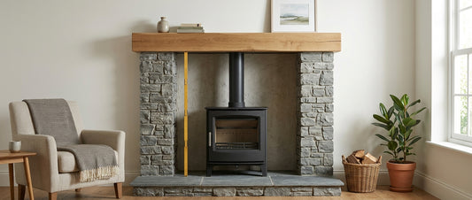Wood burning stove mantel height Ireland: surround and beam clearance guide