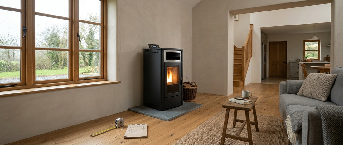 Wood pellet stove heat output ranges Ireland sizing guide
