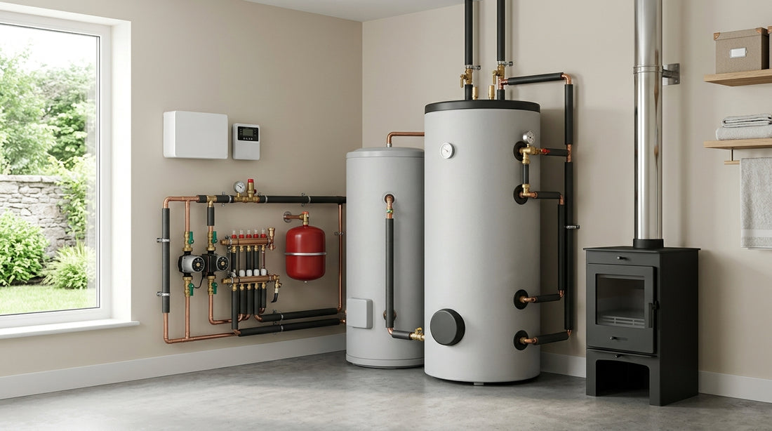 Boiler stove buffer tank sizing Ireland: litres per kW guide