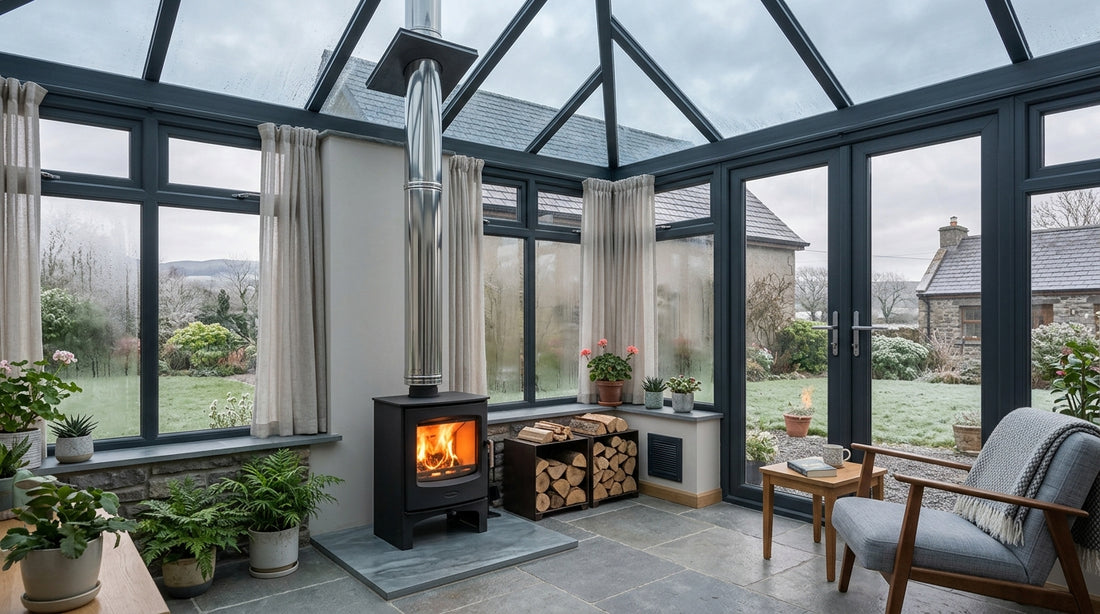 Wood burning stove for conservatory Ireland: sizing, condensation and regulations