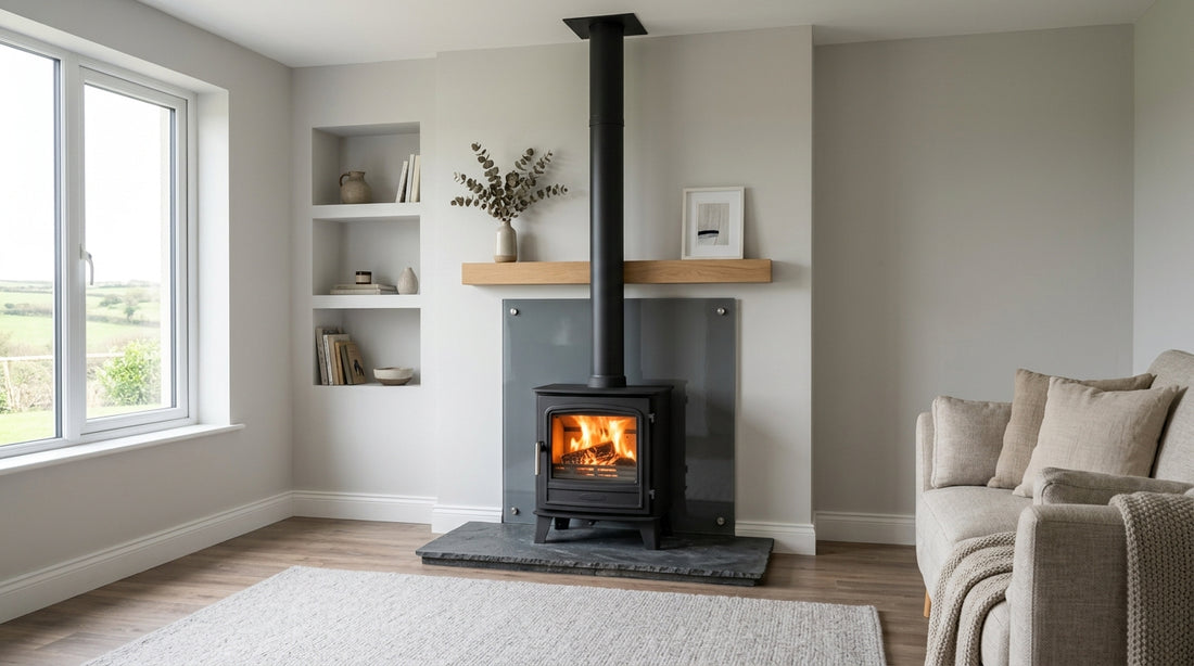 Wood burning stove splashback ideas Ireland: wall protection and design guide