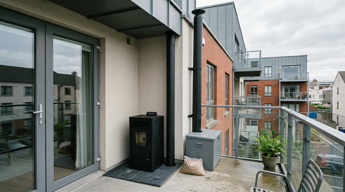 Wood pellet stoves on balconies Ireland: flues, safety and regs