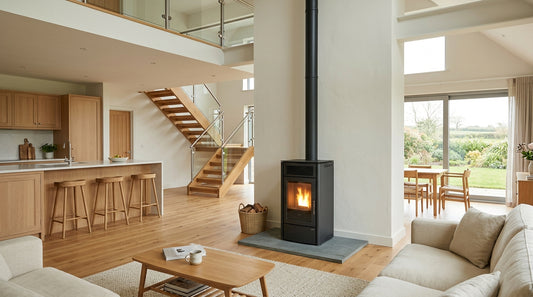 Wood pellet stove open plan layouts Ireland: noise and airflow guide