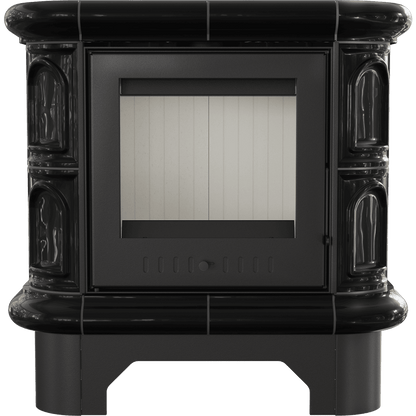 Tiled wood burning steel stove KRATKI WK440 Ø 130 5,5 kW black tile