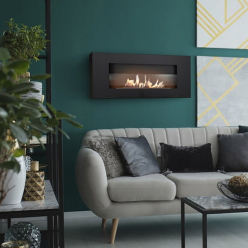 Wall mounted Bioethanol fireplace DELTA FLAT black with glazing TÜV