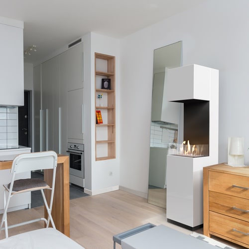 Portal freestanding Bioethanol fireplace SIERRA white with glazing TÜV