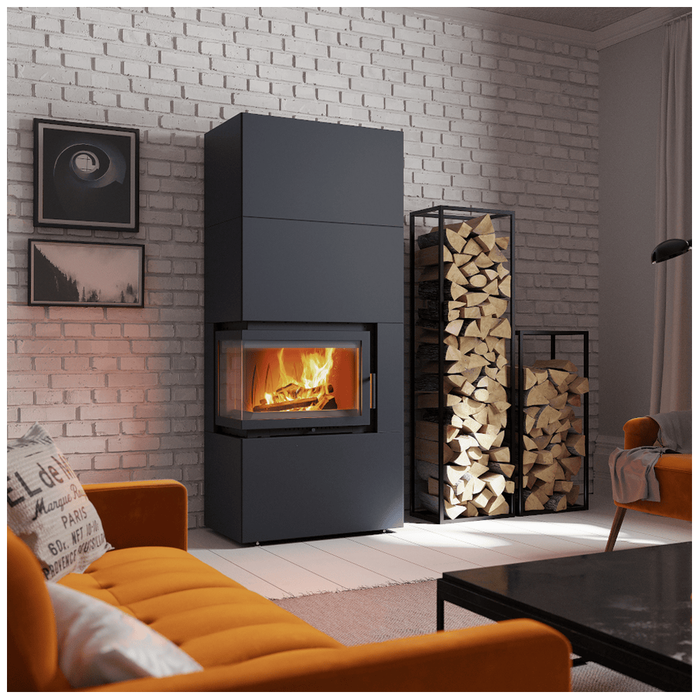 Modular fireplace Box 8 kW Ø 200 Black self closing door