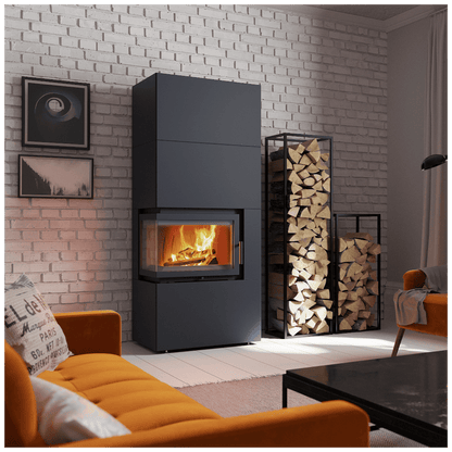 Modular fireplace Box 8 kW Ø 200 Black self closing door