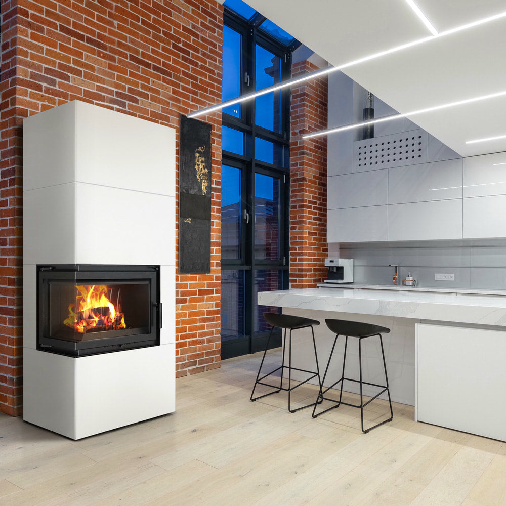 Modular fireplace Box 8 kW Ø 200 Bianco self closing door