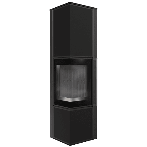 Wood burning steel stove KRATKI TORA/L 8 kW Ø 150 quartz sinter Nero Assoluto black thermotec self closing door