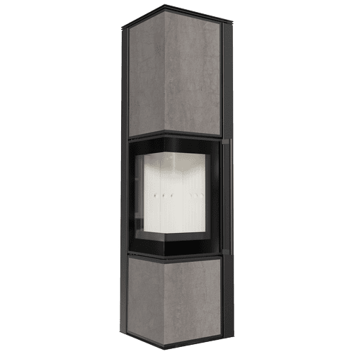 Wood burning steel stove KRATKI TORA/L 8 kW Ø 150 quartz sinter NATURALI PIETRA DI SAVOIA GRIGIA BOCCIARDATA self closing door