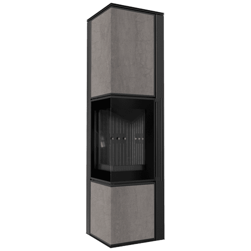Wood burning steel stove KRATKI TORA/L 8 kW Ø 150 quartz sinter NATURALI PIETRA DI SAVOIA GRIGIA BOCCIARDATA black thermotec