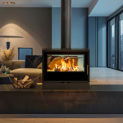 Wood burning stove tunnel KRATKI KARI 80 12 kW Ø 180 self closing door, black thermotec