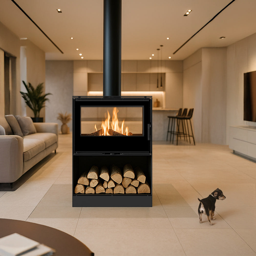 Wood burning stove tunnel KRATKI KARI 80 12 kW Ø 180 with wood storage