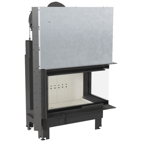 Steel fireplace KRATKI MBO right 15 kW Ø 200 Lift-up Bent glass