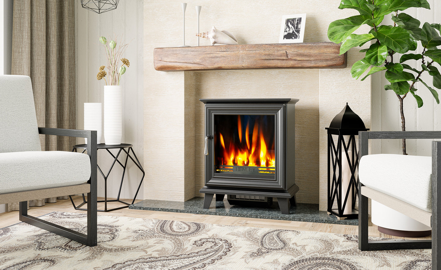 Electric Elmwood Cast Iron Stove with deluxe Logs