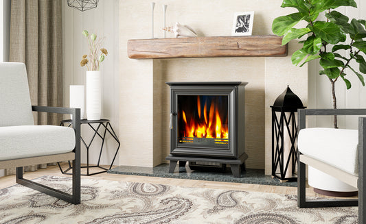 Electric Elmwood Cast Iron Stove with deluxe Logs