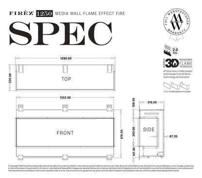Firez 1250 Electric Fire (1280mm wide)